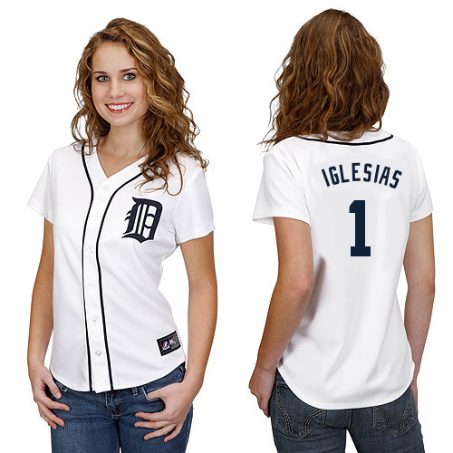 Jose Iglesias #1 mlb Jersey-Detroit Tigers Women's Authentic Home White Cool Base Baseball Jersey